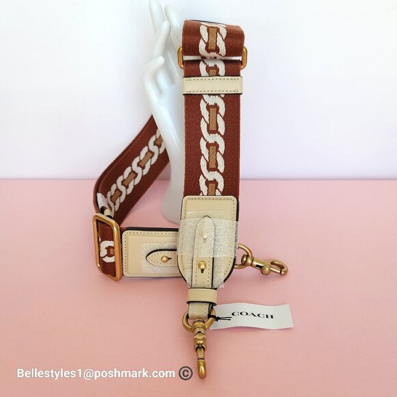 COACH Webbing Strap With Chain Stripe Print and Glovetanned Leather-Ivory multi - Picture 1 of 15